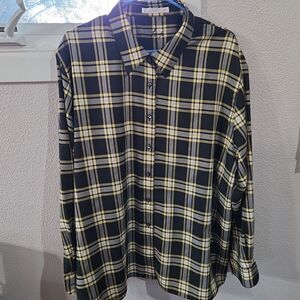 WOMENS FOXCROFT WRINKLE FREE BLK/GOLD PLAID L/SLEEVE BUTTON SHIRT BLOUSE SZ 22W